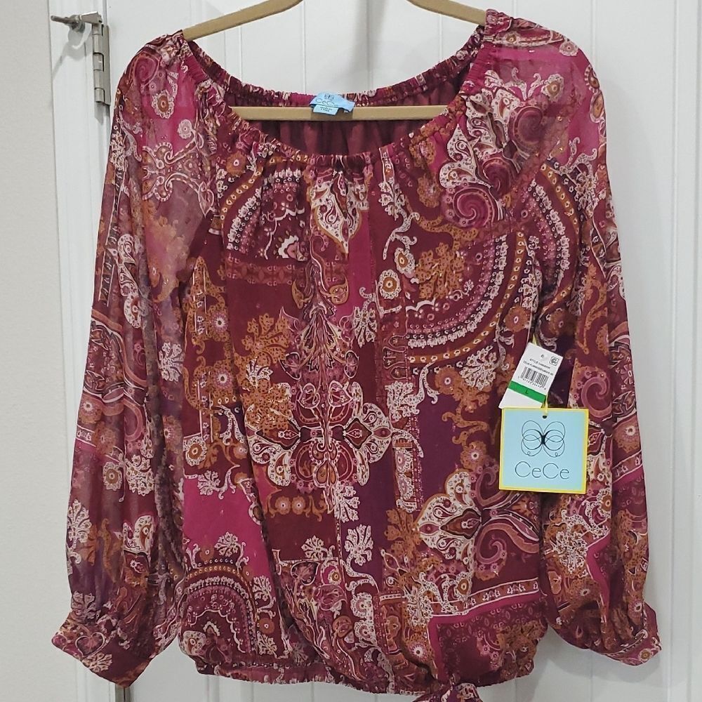 CeCe Women's Paisley Blouse - Pink and Orange, Nwt, Size Large